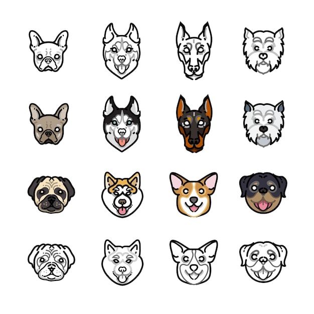 Vector stickers dogs Doberman rottweiler corgi husky