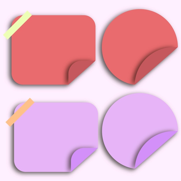 Вектор Sticky Note набор для бесплатной загрузки Круглая квадратная форма Замечание Дизайн изображения бумаги с фиолетовым цветом