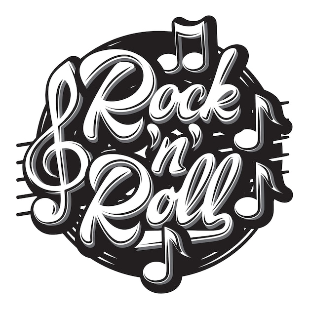 Vector stijlvolle afdruksjabloon rond het thema rock met vinyl en notities