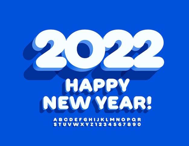 Vector stijlvolle wenskaart Happy New Year 2022 eenvoudige 3D-alfabetletters en cijfers set