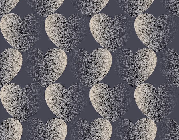 Vector Stipple Hearts Vintage Seamless Pattern Saint Valentine Day Background Abstract Wallpaper Dotted Hearts Graphic Love Symbol Repetitive Wrapping Paper Faded Texture Tileable Art Illustration