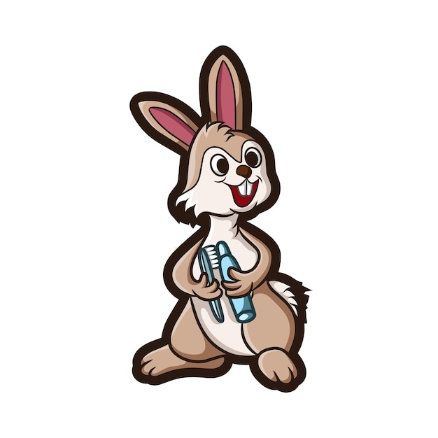 vector stock cute bunny holding toothbrush and toothpaste