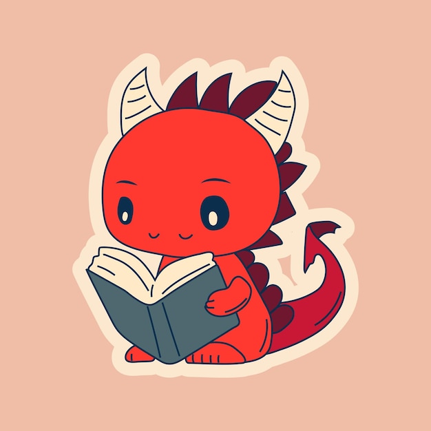 Vector Stock Illustration geïsoleerd Emoji personage cartoon draak dinosaurus lezen van een boek sticker