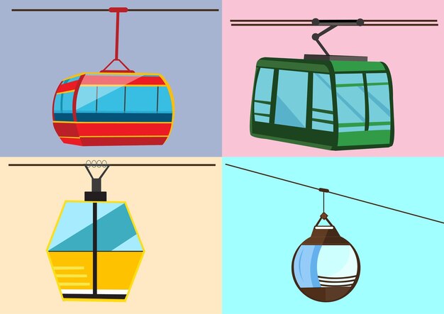 Vector stock image set of cable cars