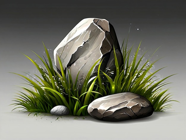 Vector Stones with grass isolated isolated