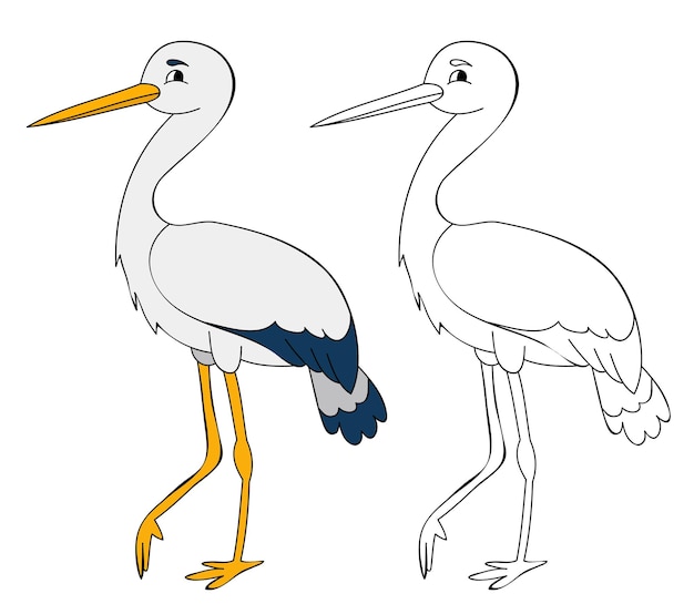 Vector stork character book coloring page