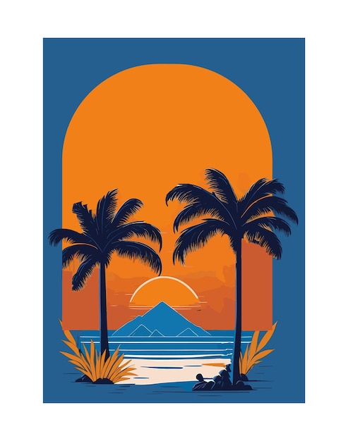 Vector strand retro illustratie en tropische achtergrond