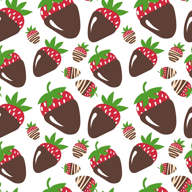 Vector strawberry in brown chocolate seamless pattern design for menu cafe decor home textile wrapping paper