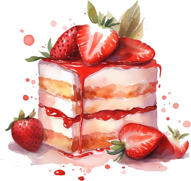 Vector vector strawberry cake strawberry shortcake dessert watercolor illustration