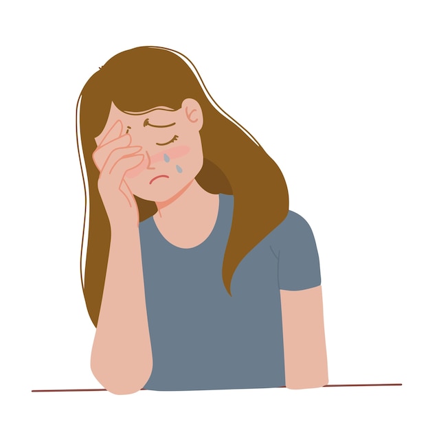 Vector stress depression crying sad woman with hand covering her face illustration