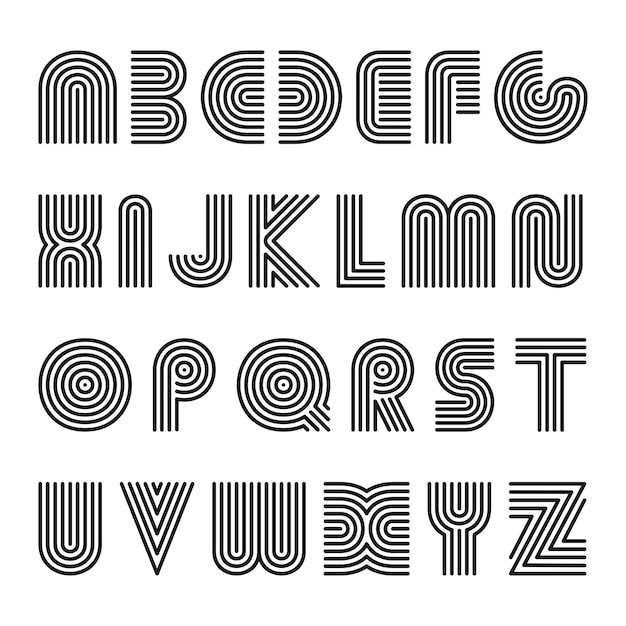 Vector striped english alphabet Linear white font