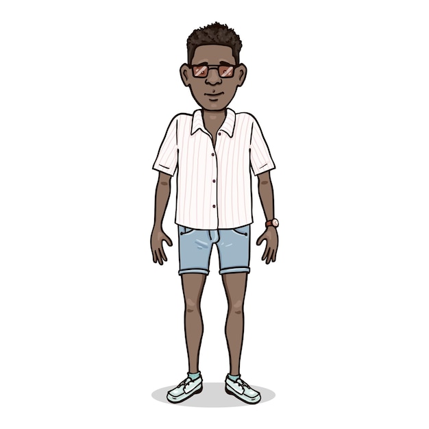 Vector stripfiguur jonge afro-amerikaanse man in zomer fashion outfit