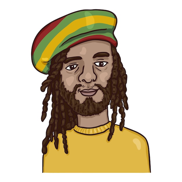 Vector stripfiguur - Rastaman in kleurrijke hoed. Subcultuur portret.