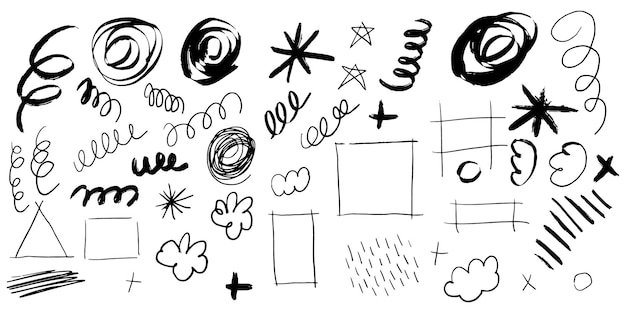 vector strokes and curly lines collection Hand drawn scribbled banners with noisy texture