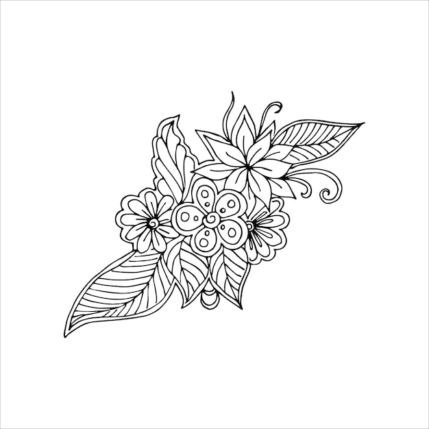 Vector in the style of a flower drawing or sketch coloring with black and white flowers postcard
