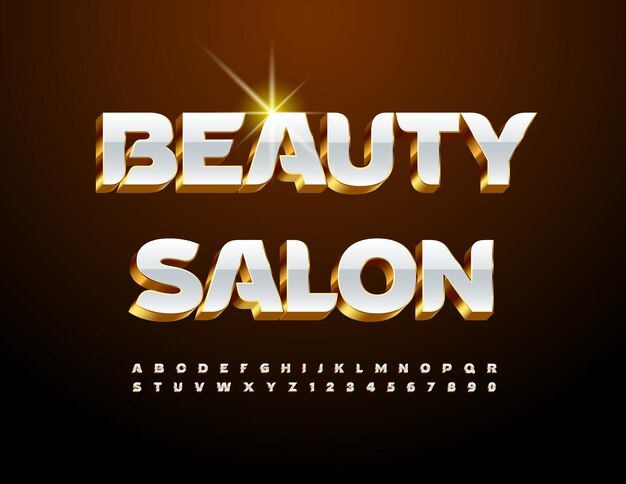 Vector stylish advertisement Beauty Salon Cool 3D White and Gold Font Chic Alphabet Letters set