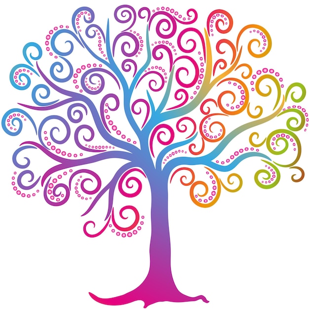 Vector stylized colorful tree with rainbow curls