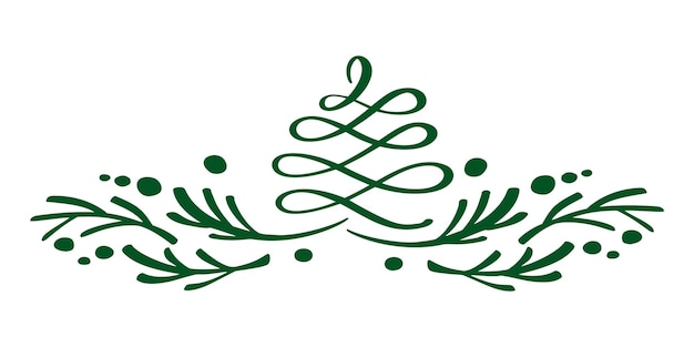 Векторный стилизованный нацарапанный зеленый логотип рождественской елки xmas элемент дизайна плаката поздравительной открытки