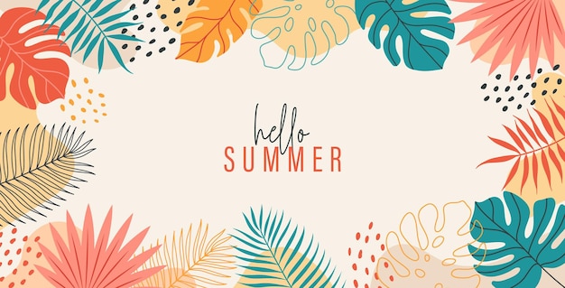 Vector summer abstract background banner poster with tropical leaves Modern trendy design