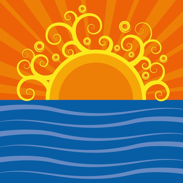 Vector summer background Sea and sun on flat design