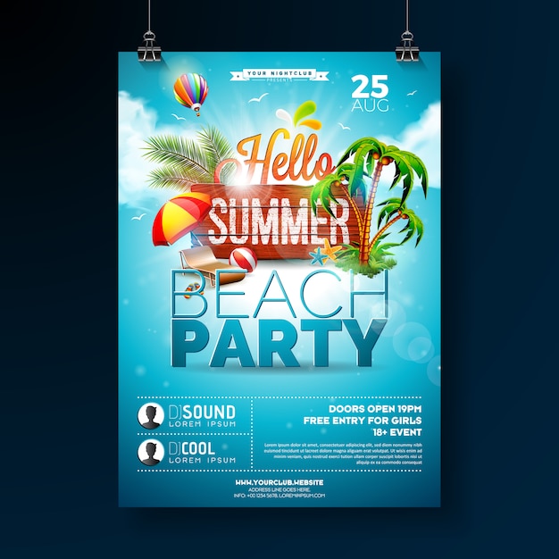 Vector Summer Beach Party Flyer Design 