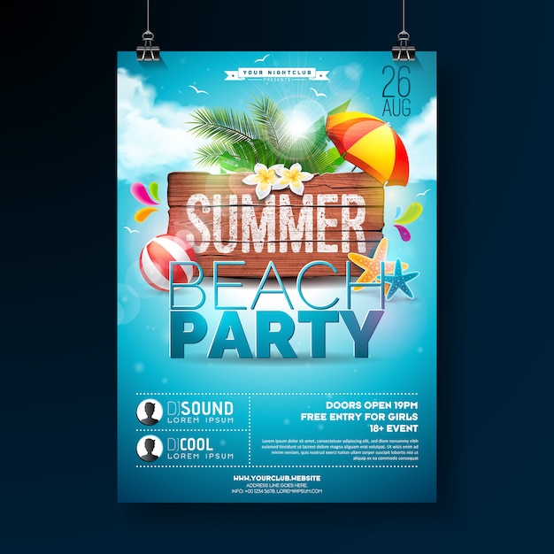 Вектор Летний пляж Party Flyer