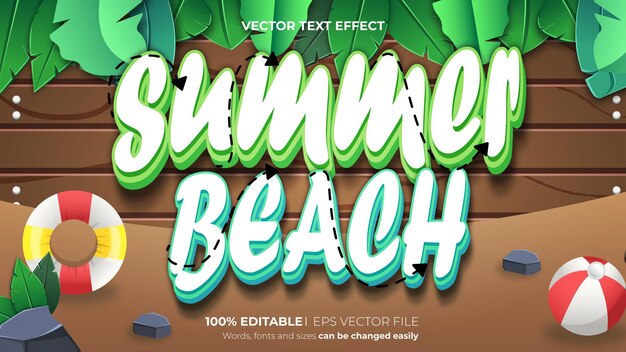 Текстовый эффект векторного летнего пляжа в мультяшном стиле