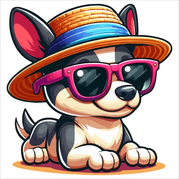 Vector vector summer cartoon dog with hat and sunglass