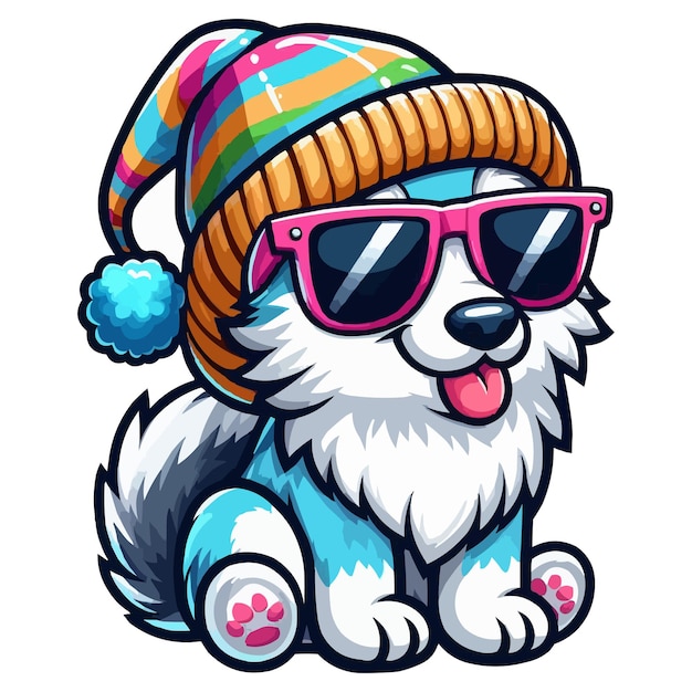 Vector vector summer cartoon eskimo dog with hat and sunglass