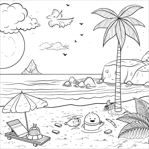 Vector vector summer coloring pages for kids