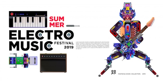 Modello di disegno di estate di vettore electro musica festival banner