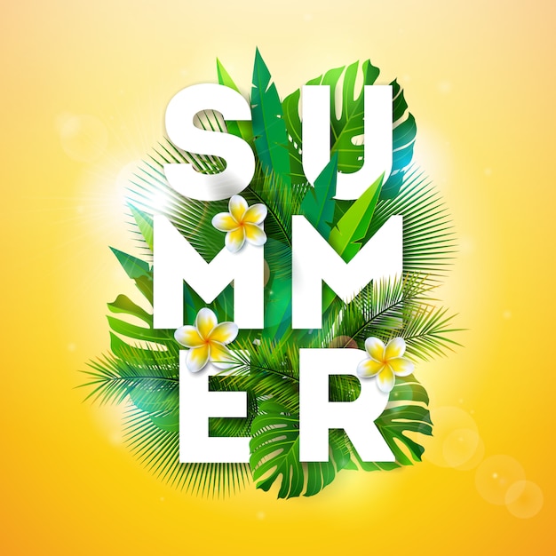 Vector summer holiday illustration with tropical palm leaves