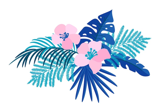 Векторный летний изолированный плоский цветочный букет тропической пальмы монстера на изолированном белом фоне