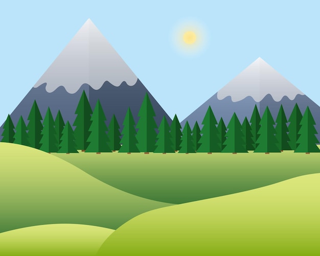 Vector summer mountains landscape in flat style flat hills and mountain woods vector illustration