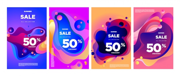 Vendita di estate di vettore 50% sconto fluido colorato banner