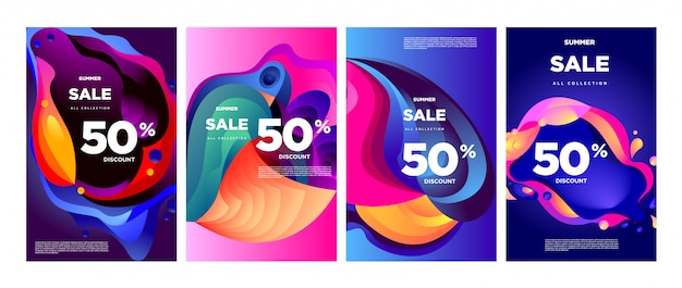 Vendita di estate di vettore 50% sconto fluido colorato banner