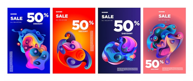 Vendita di estate di vettore 50% sconto fluido colorato banner