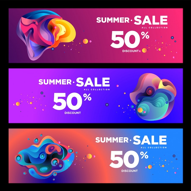 Vendita di estate di vettore 50% sconto fluido colorato banner