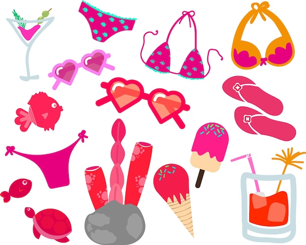 Vector vector summer set with many pink elements for your design