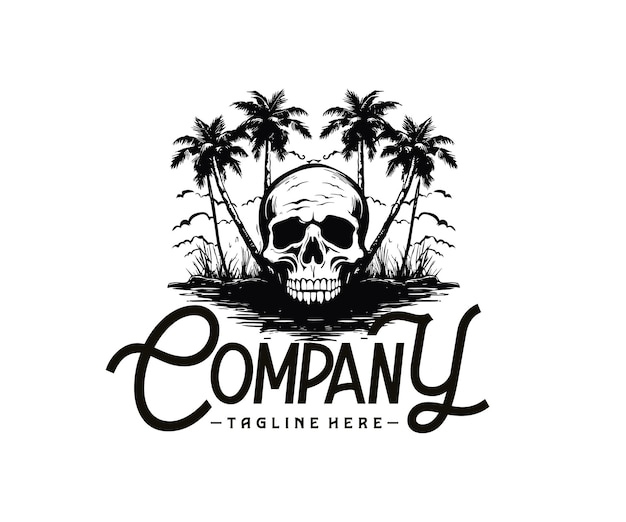 vector summer skull logo vintage illustration