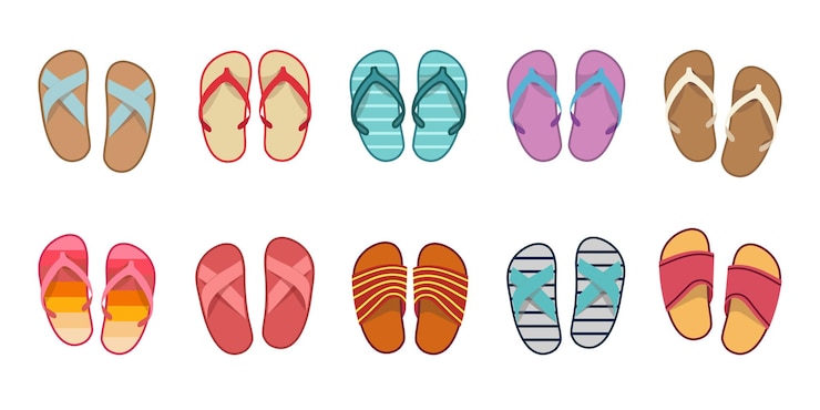 Vector vector summer slippers set flat design flip flops summer shoes illustration view from above