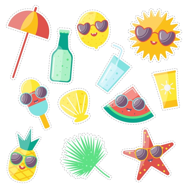 Vector vector summer stickers cartoon characters wearing sunglasses