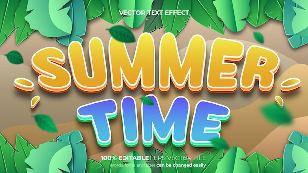 Vector vector summer time text effect template with cartoon style