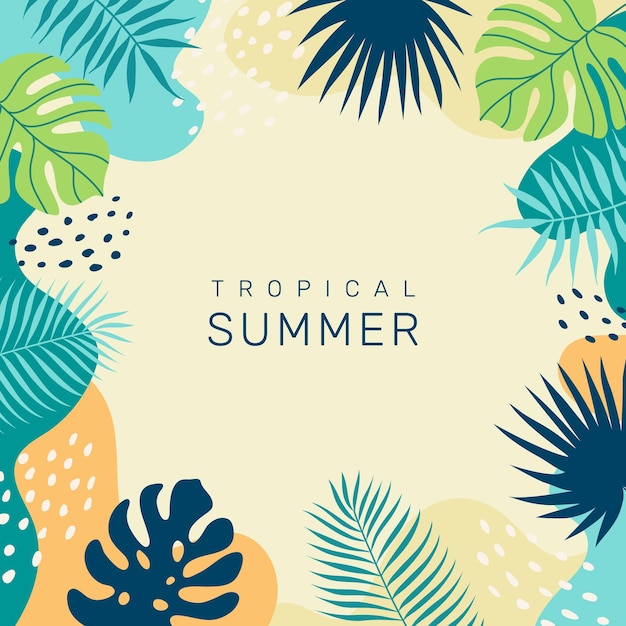 Vector summer tropical background with copy space for text palm leaves floral exotic hawaiian frame