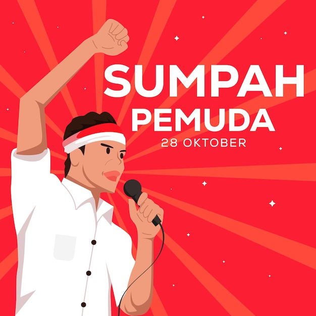 Vector vector sumpah pemuda 28 oktober illustration with young person giving speech