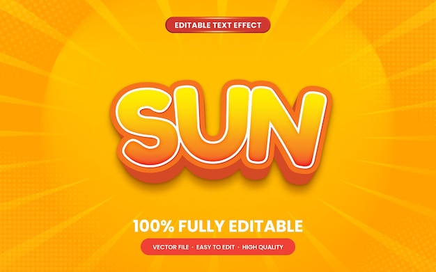 Vector sun 3d style editable text effect