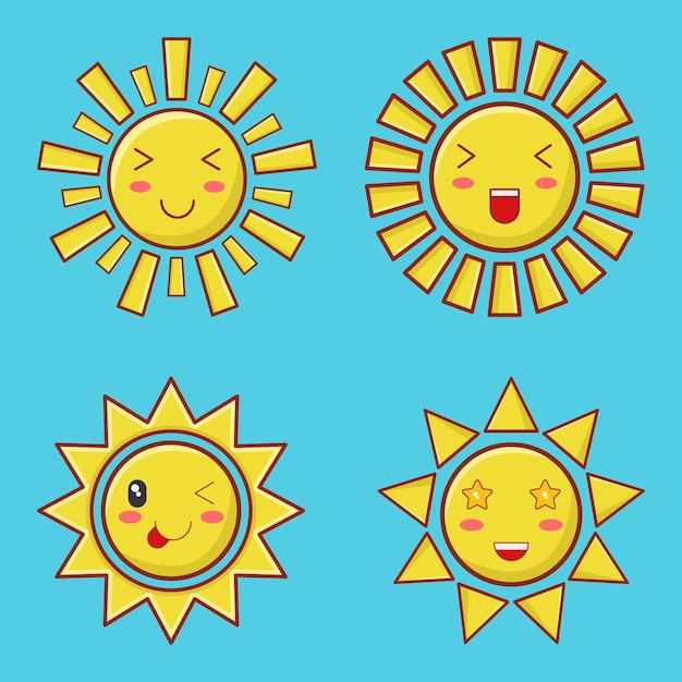 Элемент векторного набора эмоций, нарисованный вручную солнцем
