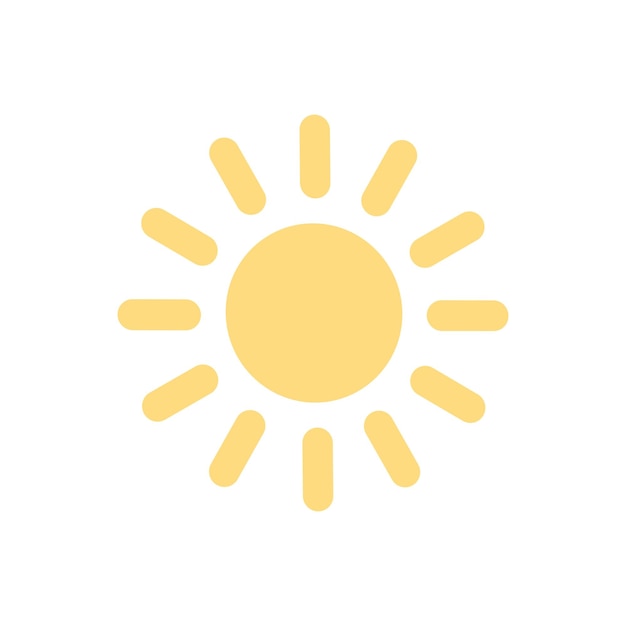 Значок векторного солнца ярко-желтый символ солнца с лучами в детском простом стиле
