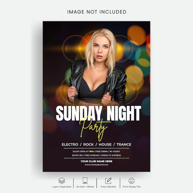 vector Sunday night club party print flyer or poster template