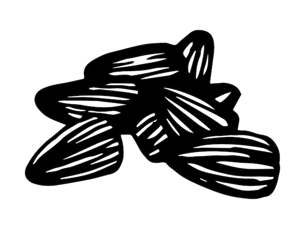 Vector sunflower seeds pile Hand drawn heap of sunflower seeds in black color